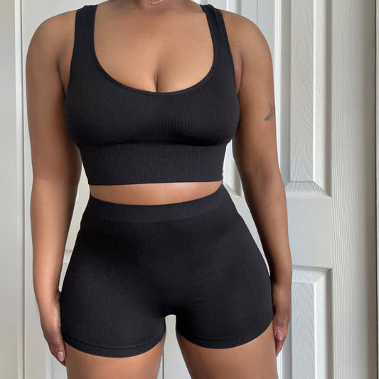 CiCi Crop Top Lounge Set-Black
