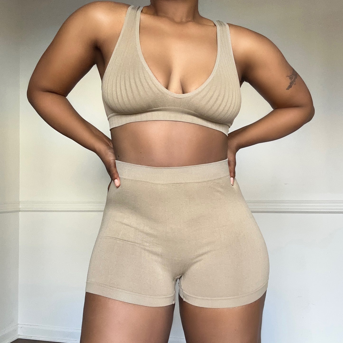 Lexi Bralette Lounge Set-Beige