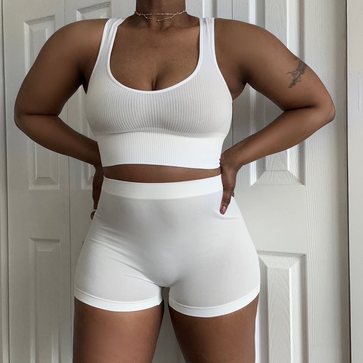 CiCi Crop Top Lounge Set-White