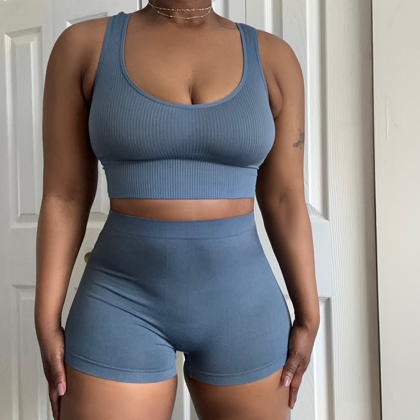 CiCi Crop Top Lounge Set-Blue